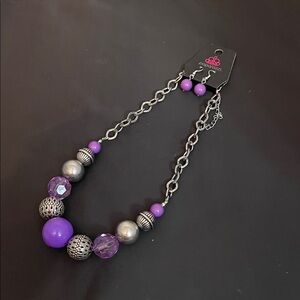Paparazzi Vibrant Purple and Silver Necklace Set with Earrings